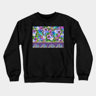 Beautiful Pansy Flowers Violet Viola Tricolor Floral Pattern. Watercolor Hand Drawn Decoration. Spring colorful pansies in bloom garden flowers. Crewneck Sweatshirt